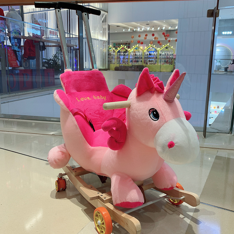 Wholesale Cartoon Toys Children Hobby Riding Birthday Gift Baby Plush Rocking Horse With Story Player And Music Songs