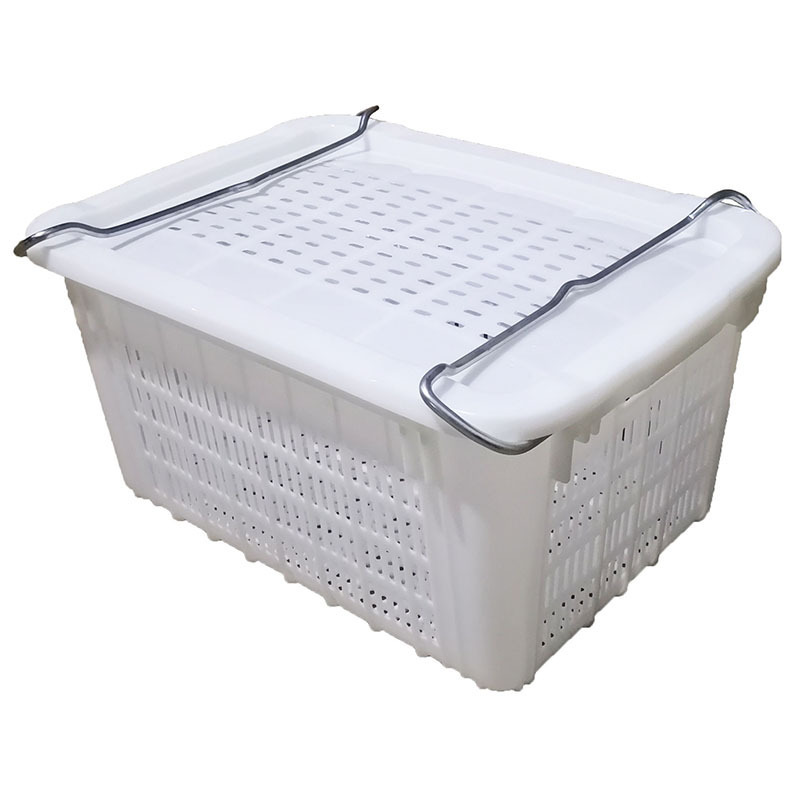 Vegetable mesh plastic crate with metal handle super market fruit grid container for sale