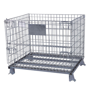 Economic cheap price heavy duty folding wire mesh container steel metal pallet box warehouse cage stillage for sale