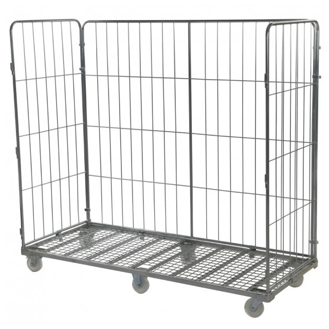 Customized storage half open gate foldable wire mesh metal detachable laundry cage trolley with cover and shelf