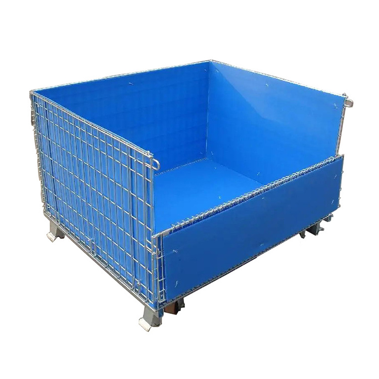 Economic cheap price heavy duty folding wire mesh container steel metal pallet box warehouse cage stillage for sale