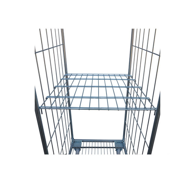 Customized storage half open gate foldable wire mesh metal detachable laundry cage trolley with cover and shelf