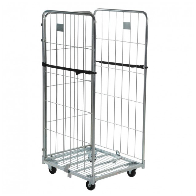 Customized storage half open gate foldable wire mesh metal detachable laundry cage trolley with cover and shelf