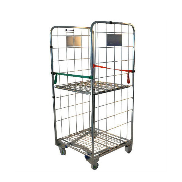 Warehouse Storage Galvanized or Stainless Steel Roll Container Trolley Four Wheels Folding Structure Cart