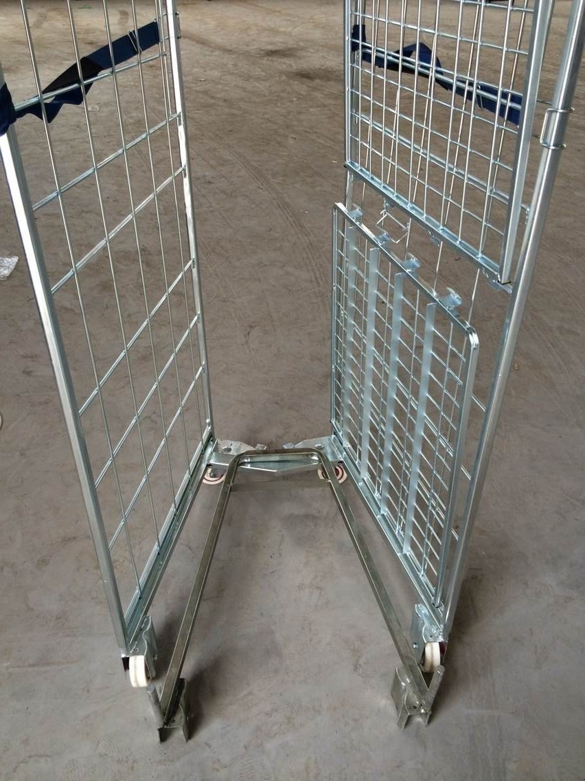 Warehouse Storage Galvanized or Stainless Steel Roll Container Trolley Four Wheels Folding Structure Cart