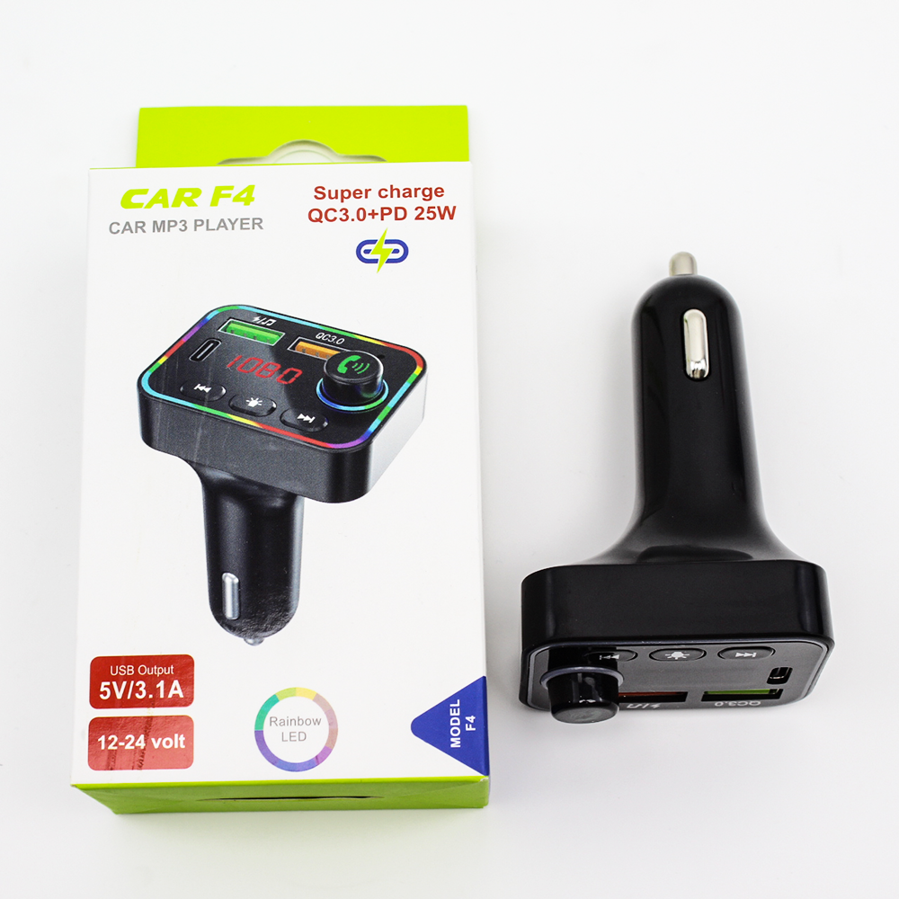 Hands Free Car Charger Car MP3 Player Rainbow LED Car Radio Adapter USB C Bluetooth FM Transmitter