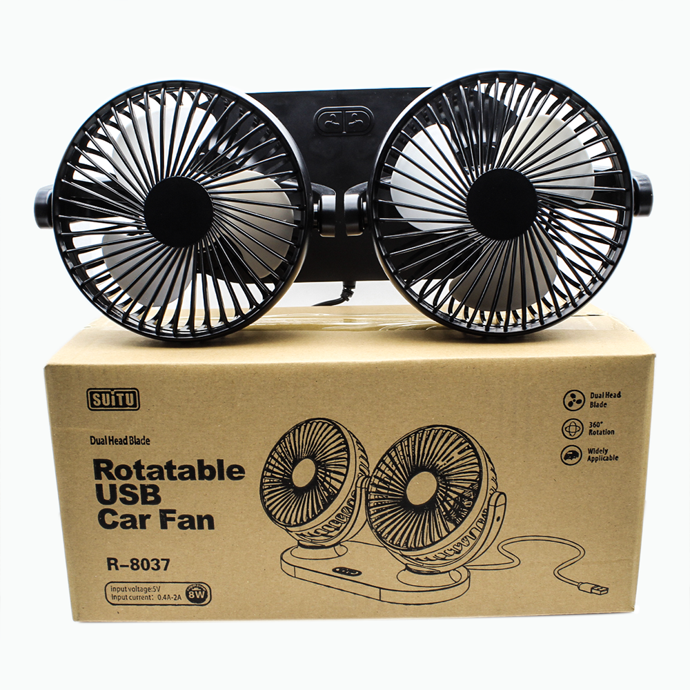 Two Switch USB Rotatable Vehicle Fan 10 W Summer Portable Auto Adjustable Dual Head Car Cooling Fan