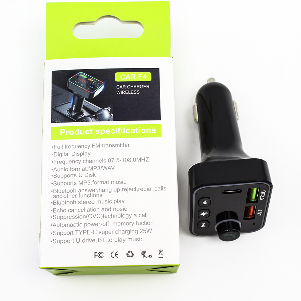 Hands Free Car Charger Car MP3 Player Rainbow LED Car Radio Adapter USB C Bluetooth FM Transmitter