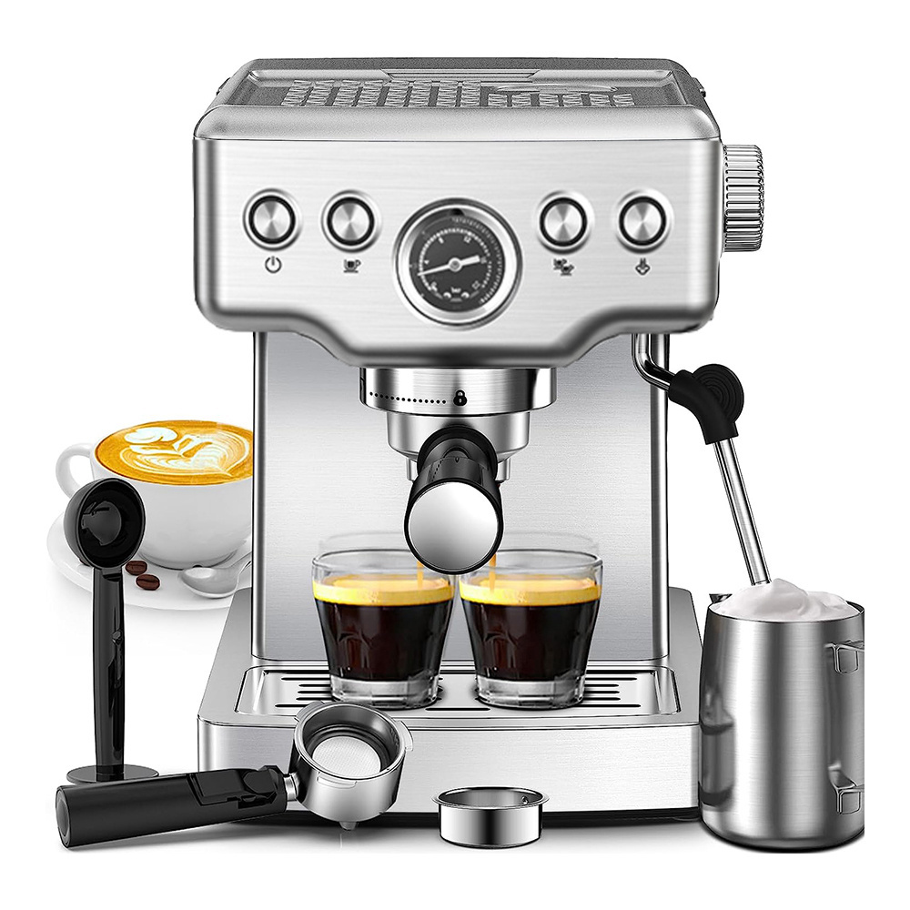 Espresso Coffee Machine Steel Stainless  Coffee Machine 1.8L Water Tank 20Bar  Home Coffee Maker