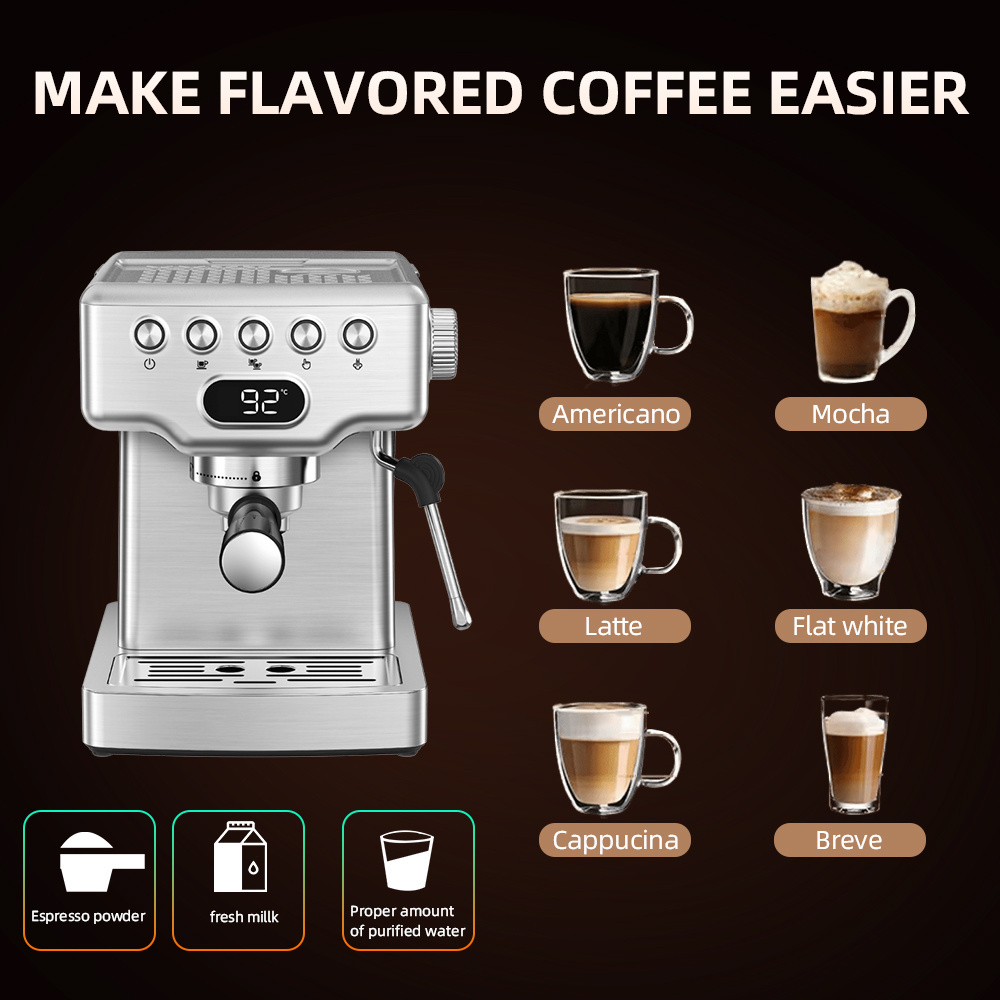 Donlim Espresso 20Bar Coffee Makers Electric Stainless Steel Espresso Machine for Household RV Outdoor Hotel Use