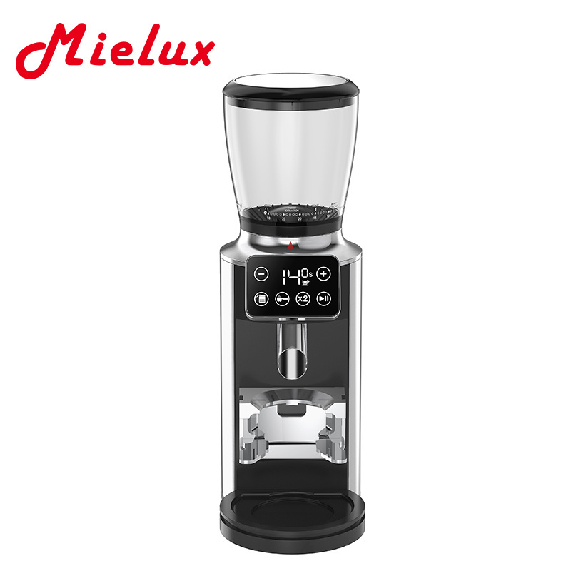 MIELUX Commercial Grade Electric Espresso Coffee Grinder Touch Screen Automatic with Funnel Stainless Housing for Household Use