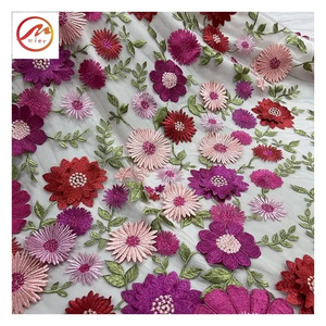 New high quality Bridal dress embroidered flower tulle lace fabric African 3D embroidered applique lace fabric