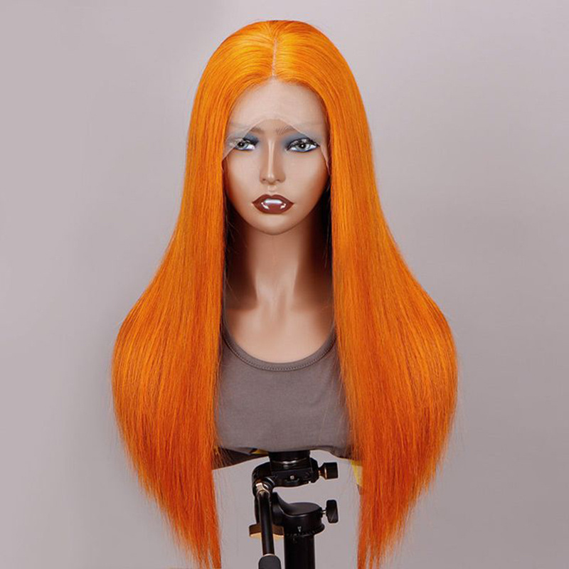 str 350  Wigs Human Hair Lace Front ,Custom Color Wig For Black Women  Straight Orange Ginger Human Hair Wig