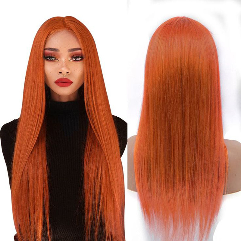 str 350  Wigs Human Hair Lace Front ,Custom Color Wig For Black Women  Straight Orange Ginger Human Hair Wig