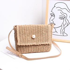 Women's Summer Straw Tote Handbag Wholesale Vintage Style Beach Crossbody Bag Lock Closure Portable Embroidered Dresses Candy