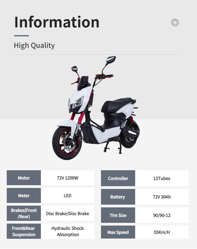 High Quality Manufacture Fast 72V 1200W Moped Chopper Adult Electric Scooter Motorcycle