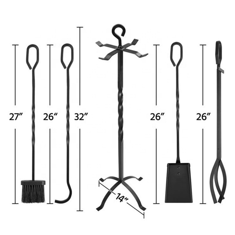 Accessories and Hearth Decoration 5 Pieces Fireset Stand Fire Tool Set Fireplace Tools  Sets Black Cast Fire Place Tools Set