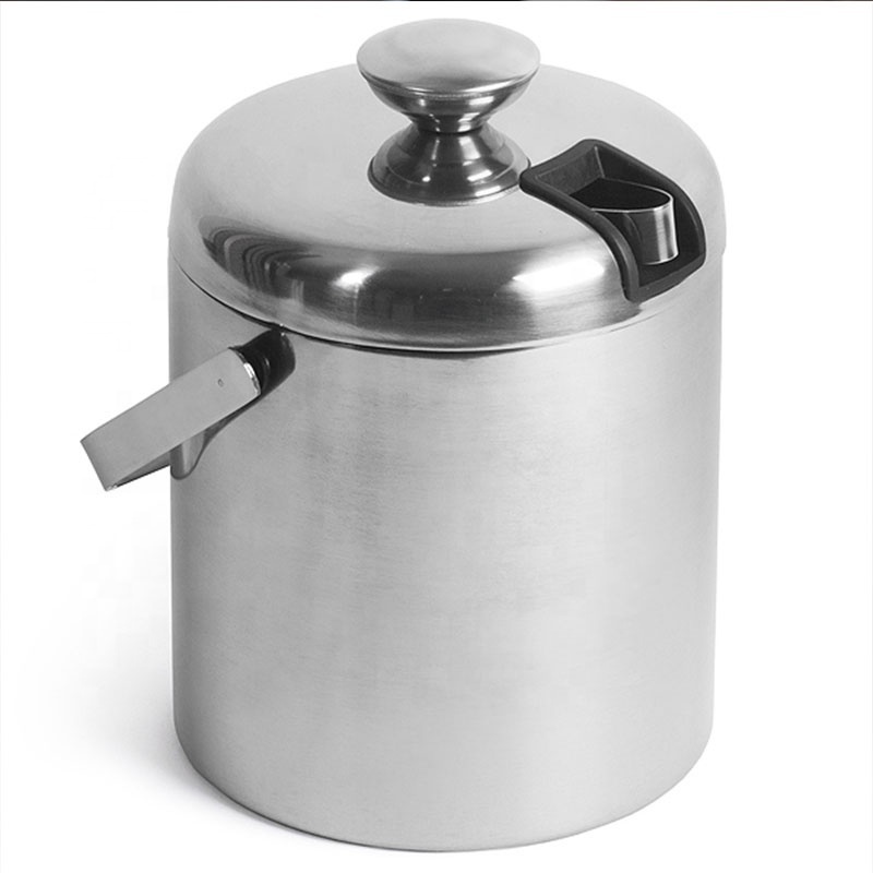 Stainless Steel Double Walled Ice Bucket With Tongs Inside Lid