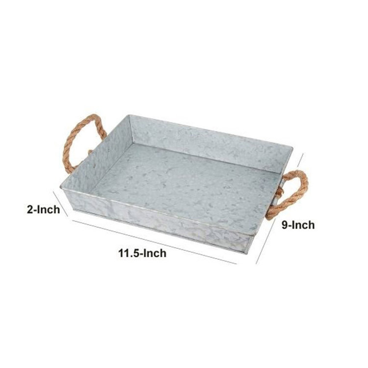 Farmhouse Decor Rectangular Trays Galvanized Metal Serving Tray With Rope Handles