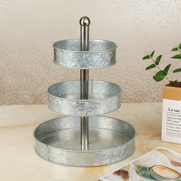 Party and Holiday Rustic Decor Galvanized 3 Tier Serving Tray 3 Tier Serving Tiered Metal Platter  Stand