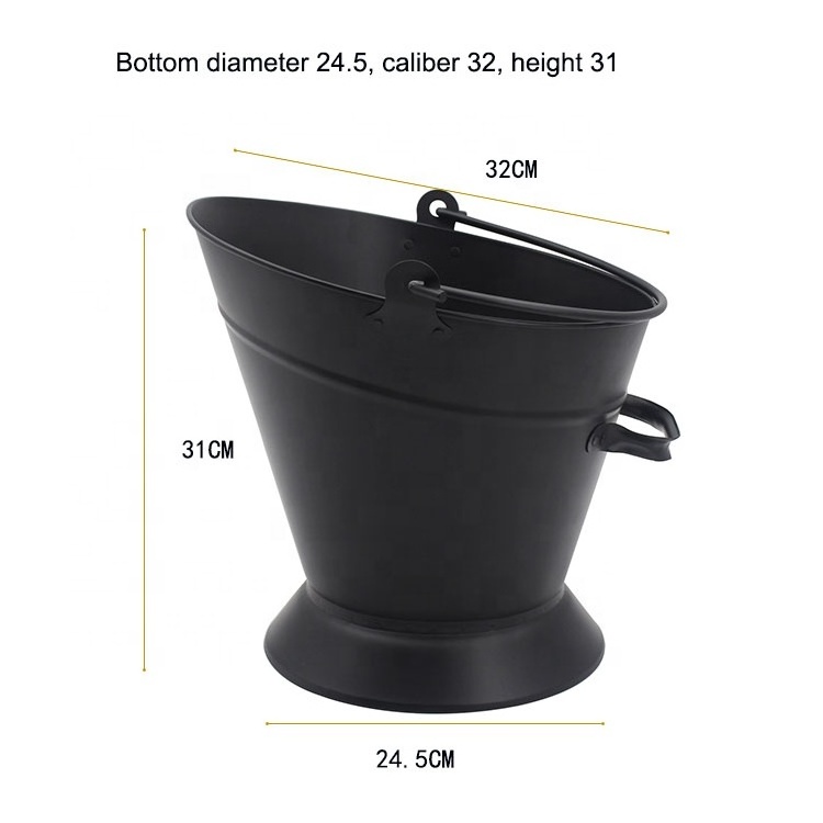 Eco-friendly Metal Charcoal Bucket Ash Can Galvanized Iron Ash Bucket Hot Ashes Carrier Container Black Black Fireside Fuel Can