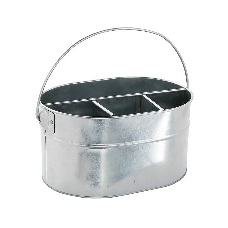 Eco-friendly Organizing Galvanized Steel Oval Flatware Caddy Utensil Caddy Holder Party Metal Outdoor Silverware Caddy