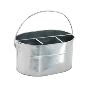 Eco-friendly Organizing Galvanized Steel Oval Flatware Caddy Utensil Caddy Holder Party Metal Outdoor Silverware Caddy