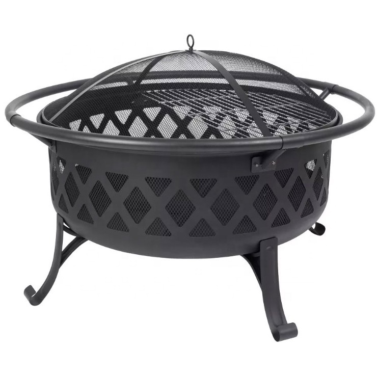 Outdoor Use Black Steel Fire Pit Wood Burning Backyard Firepit for Outside with Spark Screen Outdoor Warming Stocked Feature