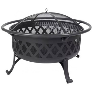 Outdoor Use Black Steel Fire Pit Wood Burning Backyard Firepit for Outside with Spark Screen Outdoor Warming Stocked Feature