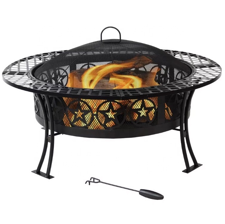 Multifunction Metal Steel Outdoor Camping Backyard Star Fire Pit Table BBQ Grill Round Pit Garden Wood Burning Firewood Pit