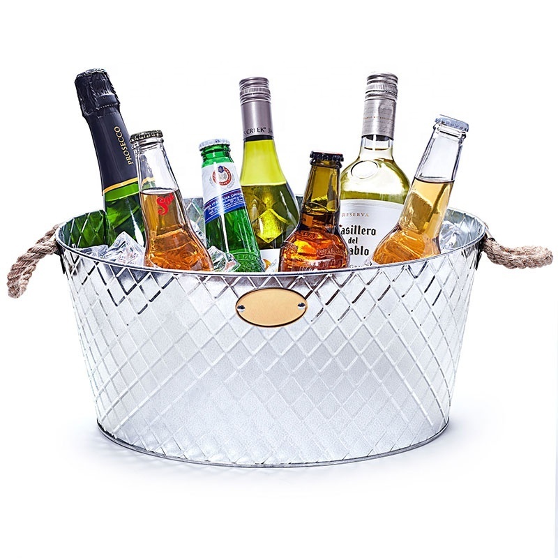 Large Galvanised Steel Oval Party Tub Beer Wine Coolers Chillers Bucket Ice Drinks Beer Bucket Metal Beverage Tub