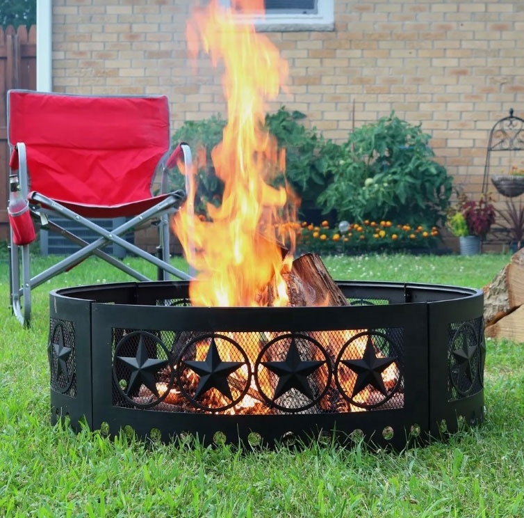 Portable Large Round Four Star Cut Out Fire Pit Ring Outdoor Heavy Duty Steel Fire Pit