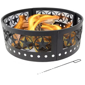 Portable Large Round Four Star Cut Out Fire Pit Ring Outdoor Heavy Duty Steel Fire Pit