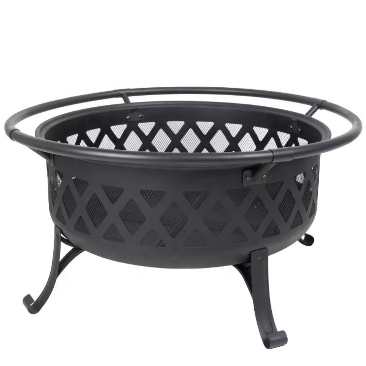 Outdoor Use Black Steel Fire Pit Wood Burning Backyard Firepit for Outside with Spark Screen Outdoor Warming Stocked Feature