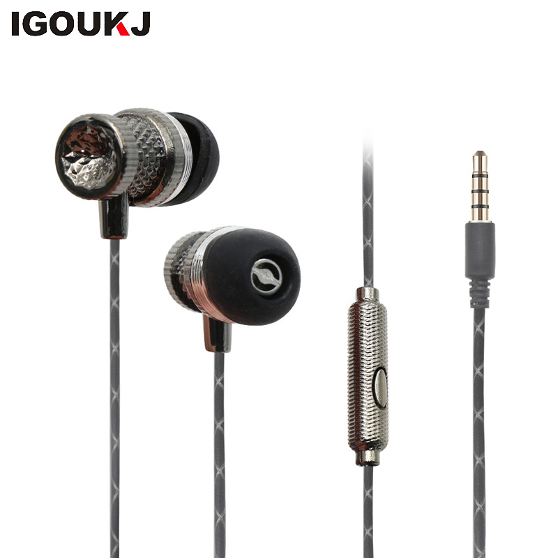 Universal wholesale 3.5MM Electroplate Earphone with mic headset for PC for iphone for  samsung handfree headphone