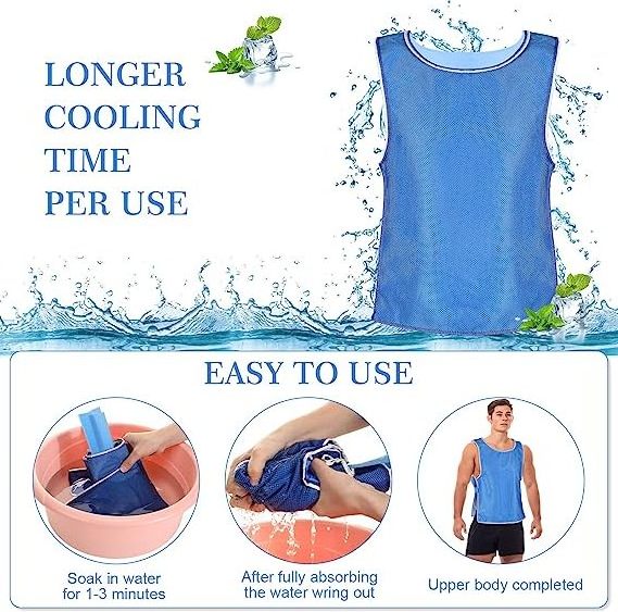 Evaporative Ice Cooling Vest Blue PVA Water Activated Vests with Reflective Tape Air Conditioner Jacket for Summer Outdoor