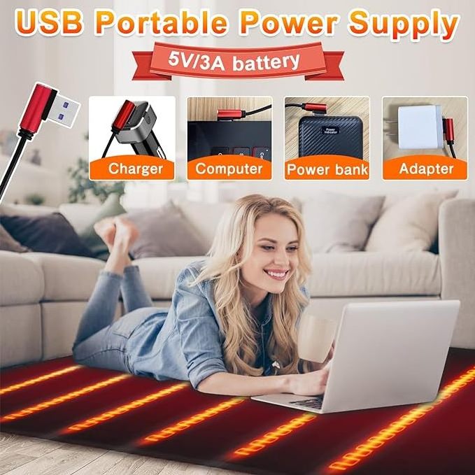 USB Heated Electric Blanket with Portable Battery Power Wearable Massage Throw for Home Car Hospital Outdoor Travel Use