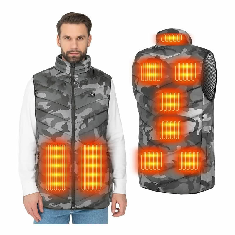 OEM Camouflage Battery Powered Heated Vest Water & Wind Resistant Man woman heated clothing Thermal heated vest