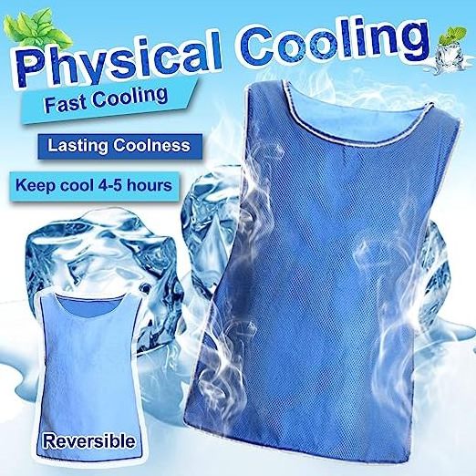 Evaporative Ice Cooling Vest Blue PVA Water Activated Vests with Reflective Tape Air Conditioner Jacket for Summer Outdoor