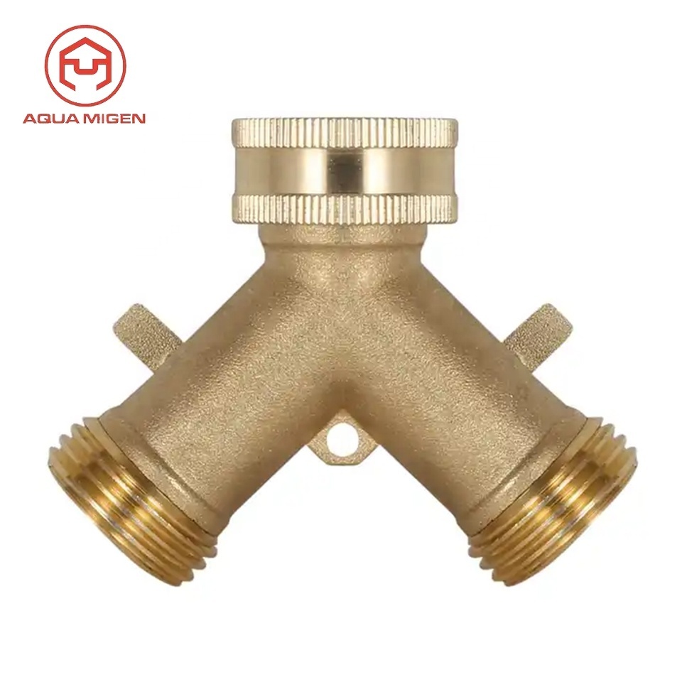 Garden Y Shaped Copper Brass 3/4 Hose Connector 2 Way Pipe Fitting