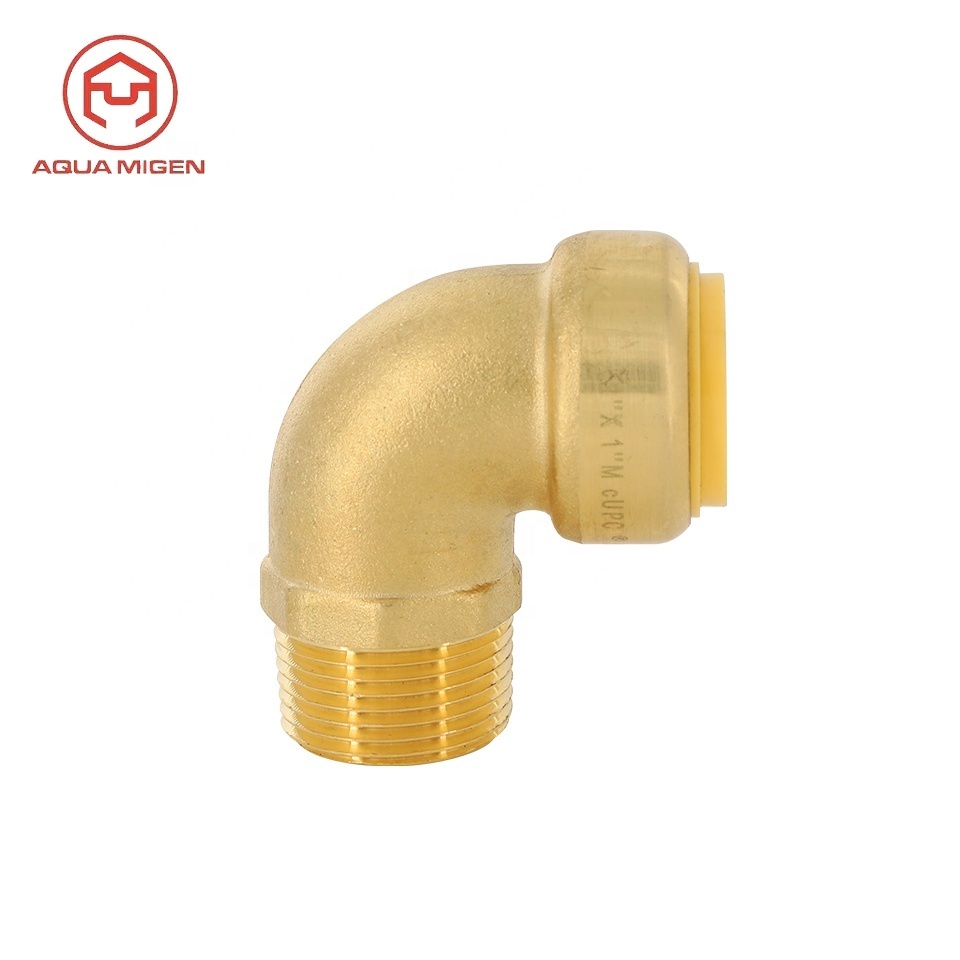 Brass Quick Release Connector Brass Push Fit Fittings Male Threads Elbow for Pex Plumbing Water Pipe