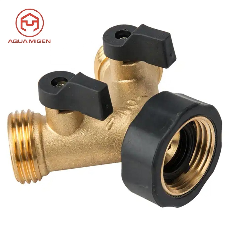 2 Way Garden Y Brass Water Pipe Hose Connector