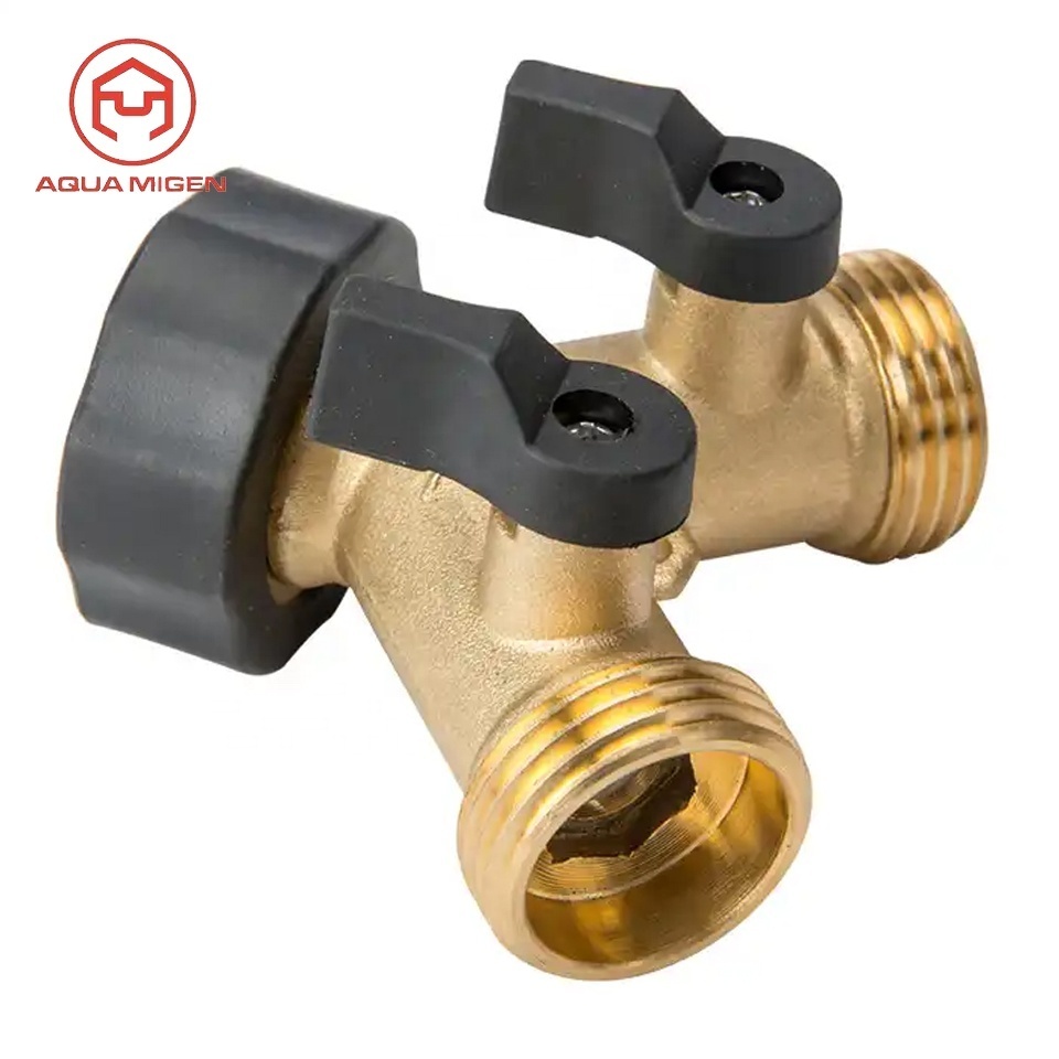 2 Way Garden Y Brass Water Pipe Hose Connector