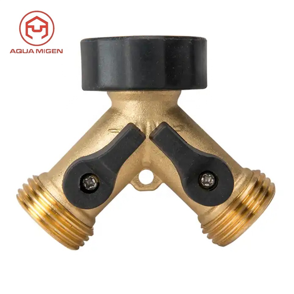 2 Way Garden Y Brass Water Pipe Hose Connector