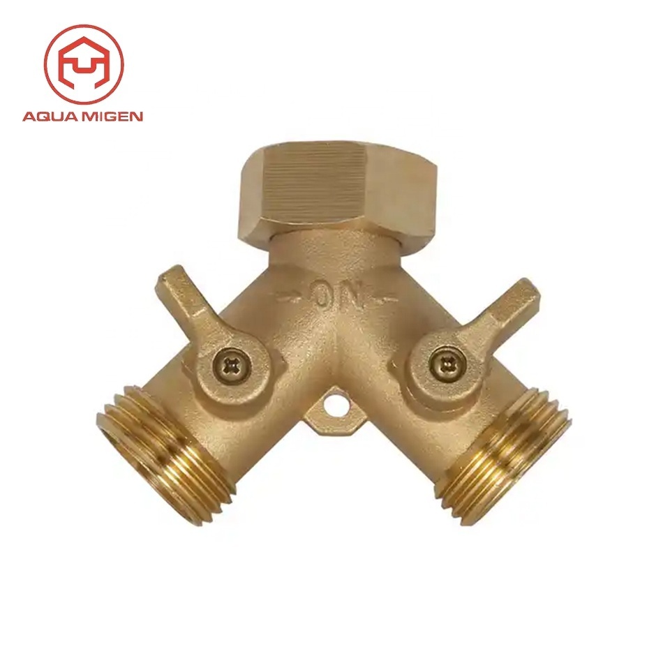 Male Thread Garden 2 Way Y Shaped Heavy Duty Brass Hose Splitter Connector