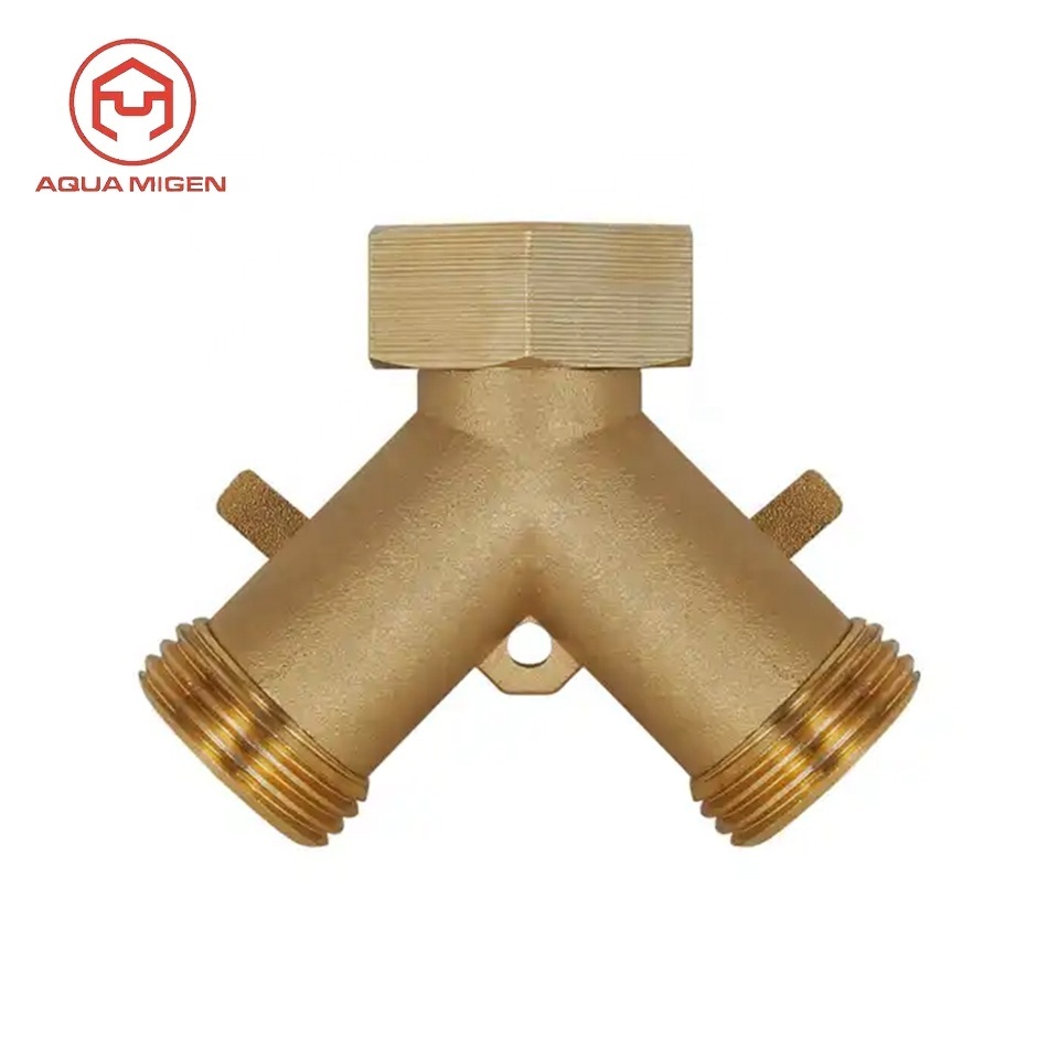 Male Thread Garden 2 Way Y Shaped Heavy Duty Brass Hose Splitter Connector