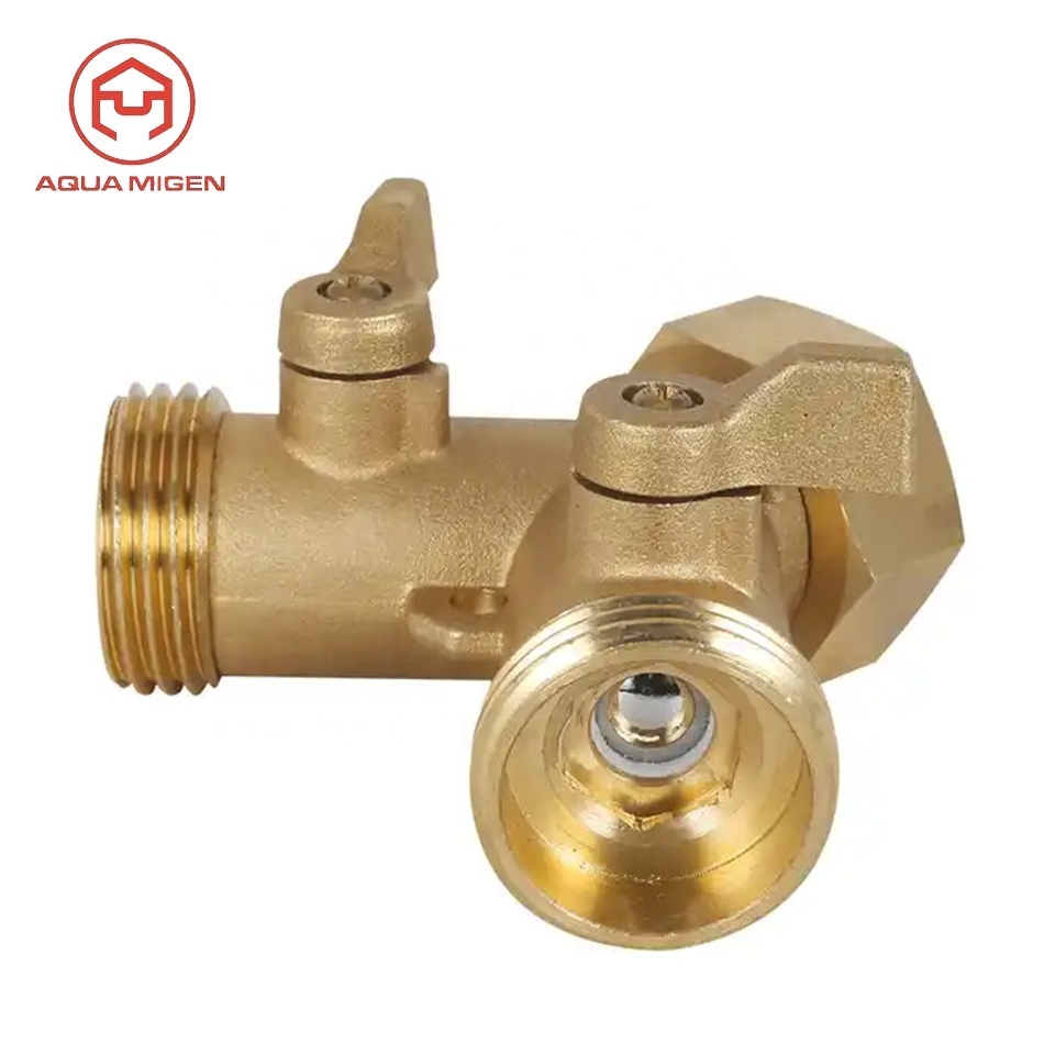 Male Thread Garden 2 Way Y Shaped Heavy Duty Brass Hose Splitter Connector