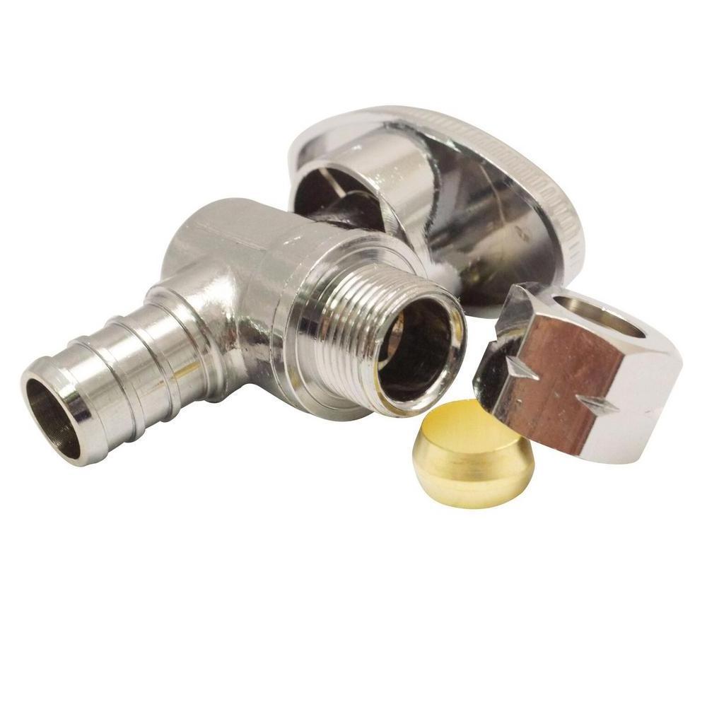 1/2 in Chrome-Plated Brass PEX Barb x 3/8 in Compression Quarter Turn Angle Stop Valve