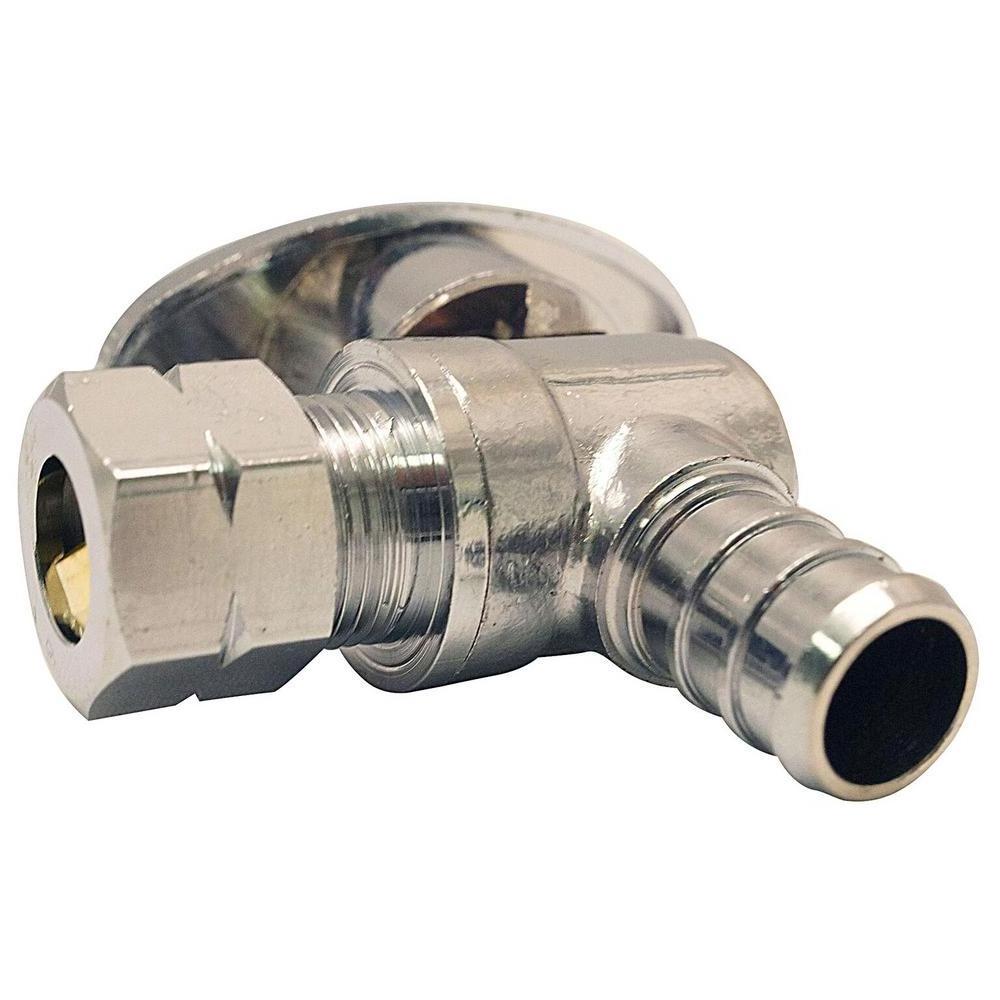 1/2 in Chrome-Plated Brass PEX Barb x 3/8 in Compression Quarter Turn Angle Stop Valve