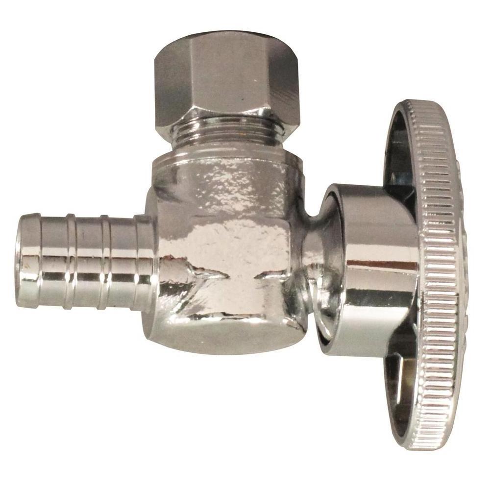 1/2 in Chrome-Plated Brass PEX Barb x 3/8 in Compression Quarter Turn Angle Stop Valve